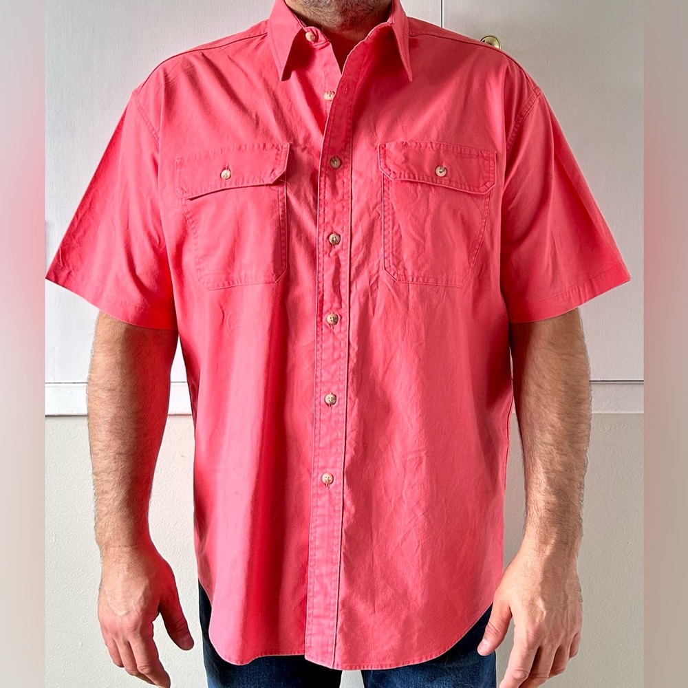 LL Bean sun washed canvas shirt in sunlit coral